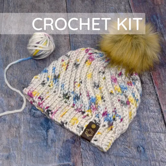 DIY Winter Hat Crochet Kit. Includes Bulky Superfine Merino Wool Yarn, Printed Pattern, Pom-Pom, Rim Tag. Soft, Cozy, Great for Gifts Domestic Bliss {3}