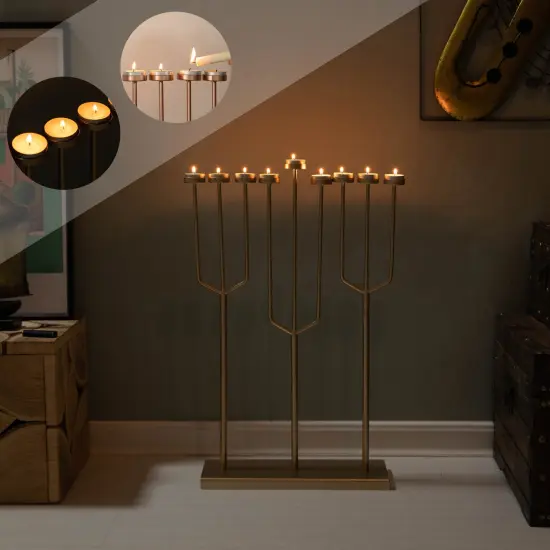 Modern Design Hanukkah Menorah Exceptional presentational piece, 9 Branch Tea Light Candle Holders Rose gold {4}
