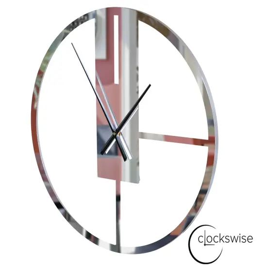 Modern Round Big Wall Clock with Mirror Face, Decorative Silver Metal 22.75&rdquo; Oversize Timepiece for Entryway Office Living Room Bedroom or Kitchen, Hanging Supplies Included, Unique Elegant Home Decor {4}