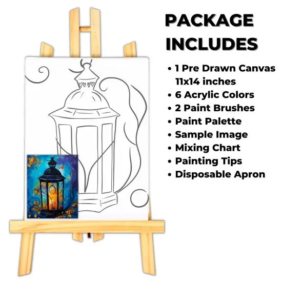 "Autumn Lantern" DIY Canvas Art Kit, Adult Beginner, Acrylic Paint Size 11x14 inch {2}
