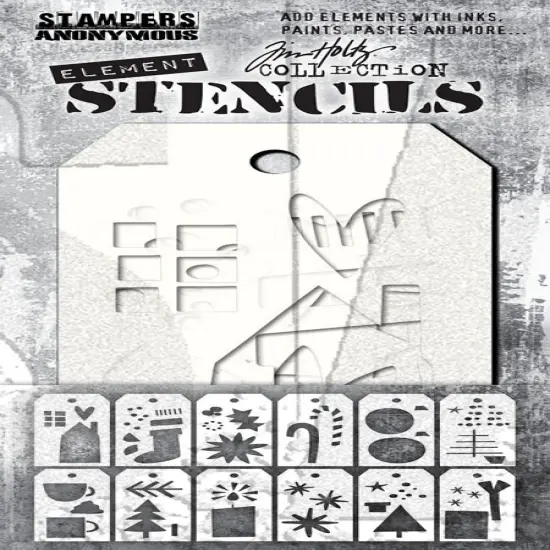 Tim Holtz Element Stencils 12/Pkg-Festive Art {1}