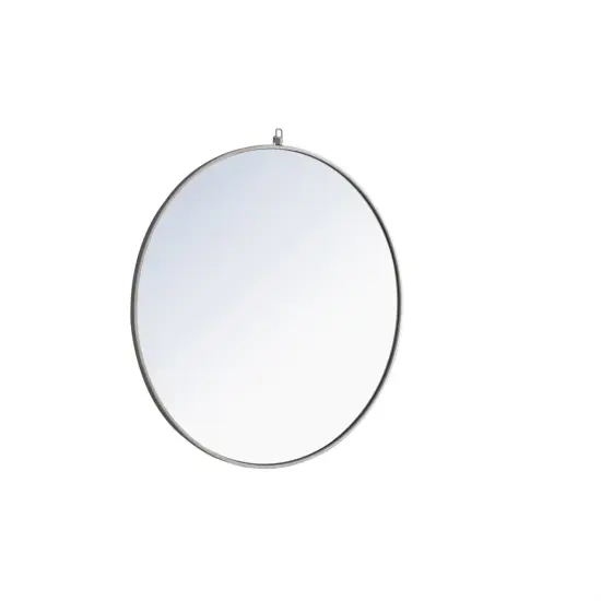 Metal frame Round Mirror with decorative hook 36 inch Silver finish {5}