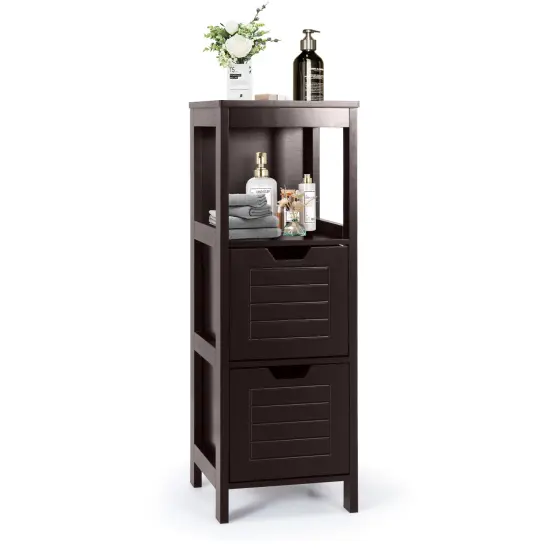 Bathroom Wooden Floor Cabinet Multifunction Storage Rack Stand Organizer Brown {6}