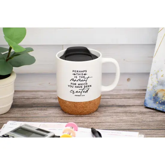 Dexsa Perhaps This Is The Moment Designer Cork Bottom Mug with Lid - 14 oz {2}