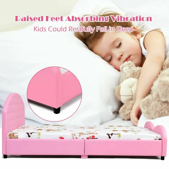 Kids Children PU Upholstered Platform Wooden Princess Bed {1}