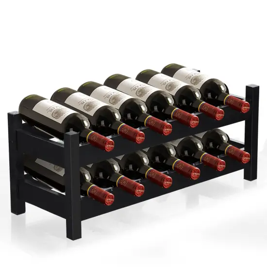 2-Tier 12 Bottles Bamboo Storage Shelf Wine Rack Brown {1}