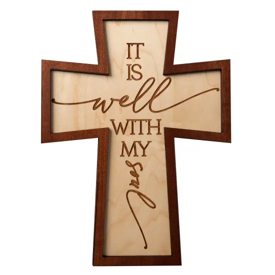 Dexsa It Is Well Inspirational Laser-Cut Wood Cross Plaque 7.5 inches x 10 inches {1}