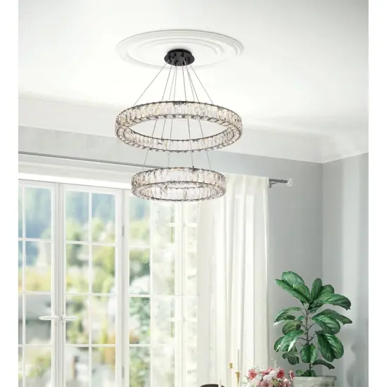 Monroe 28 inch LED double ring chandelier in black {2}