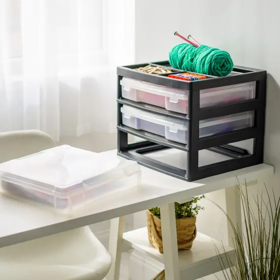 IRIS USA 12" x 12" 3 Drawers Scrapbook Plastic Storage Unit with Organizer Top, Black {5}