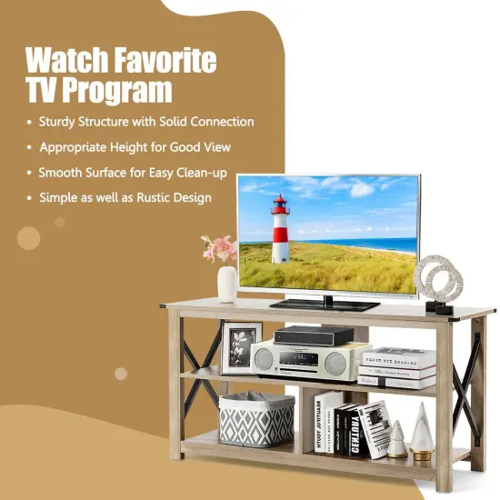 Modern Farmhouse TV Stand Entertainment Center for TV's up to 55-Inch with Open Shelves Grey {5}