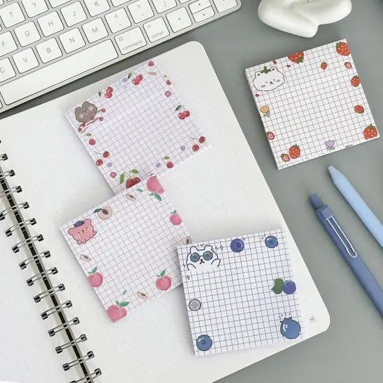 Wrapables Fruity Animals Sticky Notes, Adhesive Memo Notepads for Home, Office, Work (Set of 4) {6}