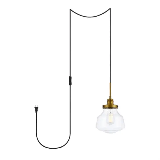 Lyle 1 light Brass and Clear seeded glass plug in pendant {1}