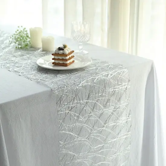 12x108 in Metallic Non Woven Fiber Polyester Table Runner Silver {4}