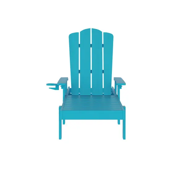 Merrick Lane Solvang Set of 2 Indoor/Outdoor Adjustable Adirondack Loungers with Fold Out Cupholders- Recycled All-Weather Indoor/Outdoor HDPE Lounge Chairs Blue {3}