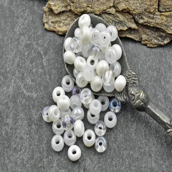 50G Multi White Pearl Czech 2/0 Seed Beads {1}