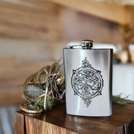 8oz Steampunk Clockworks Stainless Steel Flask {5}