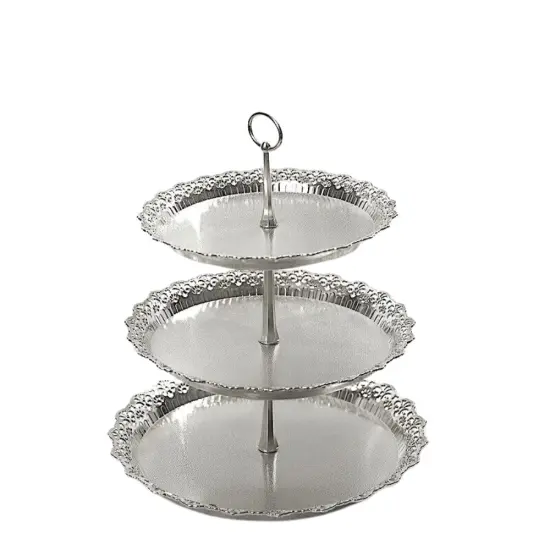 15" Metallic Silver 3-Tier Cupcake Stand {1}