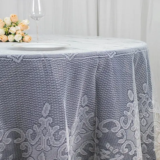 120-Inch Premium Lace Round Tablecloth Ivory {3}