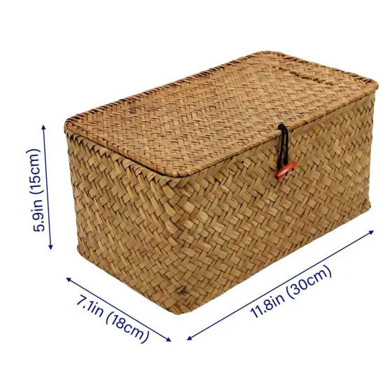 Large Square Sea Grass Baskets for Storage Seaweed Woven Sundries Baskets Sturdy and Durable Natural Material for Make-up with Lid Big Rectangular Seagrass Towel Baskets for Organizing {1}