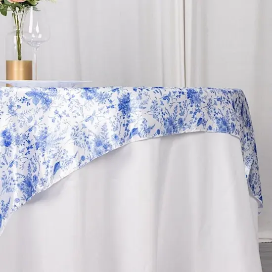 White 72x72 in Satin Square TABLE OVERLAY Blue Floral Design {4}