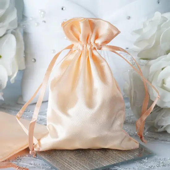 60 pcs 4x6 Satin Favor Drawstring Bags Peach {3}