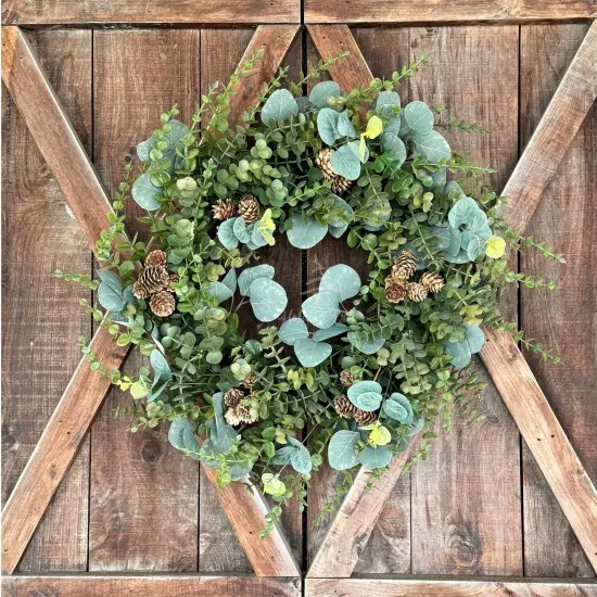 24" Faux Silver Dollar Eucalyptus Wreath - Christmas Holiday Elegant Door Decoration - Holiday Tree {4}