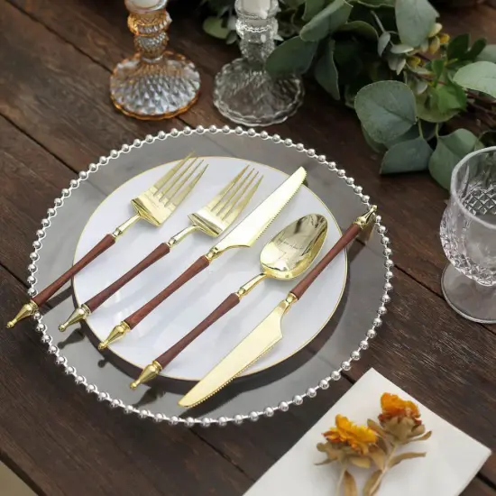 24-Piece Disposable Plastic Cutlery Set Gold & hunter green {6}