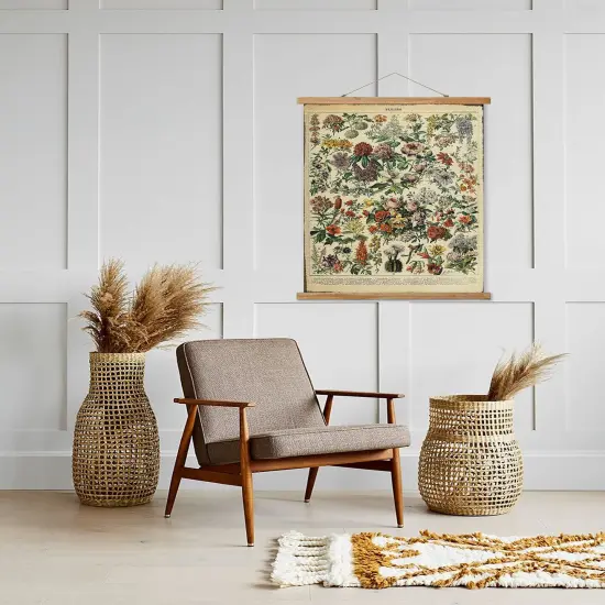 Flower Poster Hanger Frame, Retro Style Wall Art Prints, Printed on Linen with Natural Wooden Frames, Wall Hanging Decor {4}