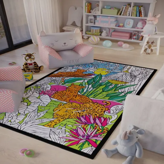 Adult Coloring Book Rug & Washable Markers Gift For Artist Safari Theme Animal Jungle Scene Gift For Her Relaxation Gift Rainy Day Activity {3}