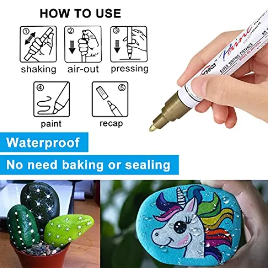 5 Colors - Waterproof Oil Based Marker Pens, Medium Tip, Quick Dry and Permanent Paint Pens Works on Rock, Wood, Fabric, Plastic, Glass, Mugs, Stone Painting, Metal {2}