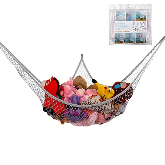 Stuffed Animals Net, Toy Hammock for Stuffed Animals, Jumbo Toy Storage Net 83" Wall Sling Corner Extra Large Kids Children Mesh Toy Net Organizer (Gray, 83 Inch) {2}
