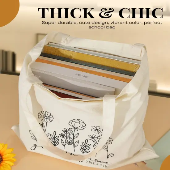 1 Pack Canvas Tote Bag Aesthetic for Women, Cute Trendy Grow in grace Reusable Cloth Cotton Bags with Handle for Grocery College Shopping Beach {1}
