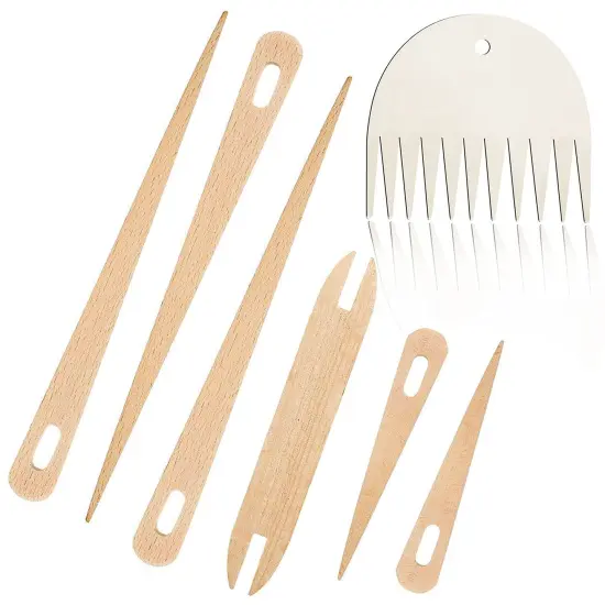 Wood Weaving Tools Set, with Crochet Needle and Comb Wooden Shuttles Stick for Inkle Loom Knitted DIY Craft Supplies {2}