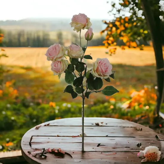 Pink & Green Rose Spray: Set of 12, 27-Inch, Silk Roses by Floral Home&reg; {2}