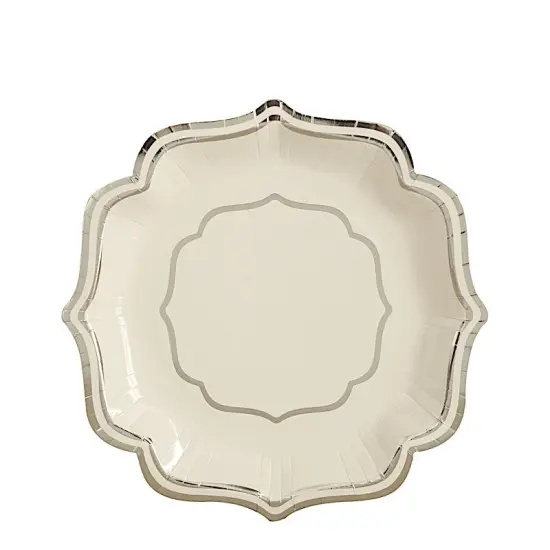 25 Disposable 10" Dinner Salad PAPER PLATES White and silver {1}