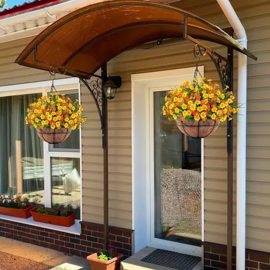 Everlasting Spring Charm: Artificial Hanging Flowers with Coconut-Lined Basket Orange {3}