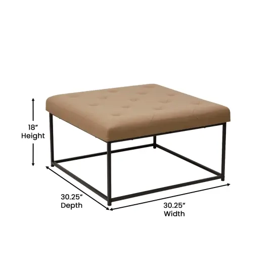 Merrick Lane Almas 30-Inch Square Tufted Faux Leather Ottoman with Durable Metal Frame Light Brown {5}