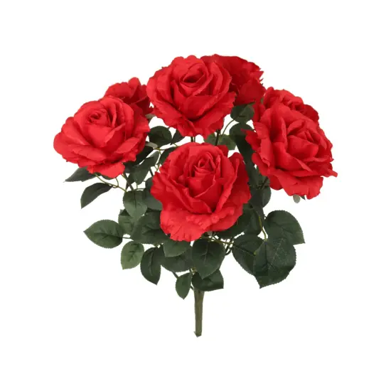 6-Pack: Red Rose Bush with 7 Silk Flowers & Foliage, Floral Home by Artificial Flowers {1}