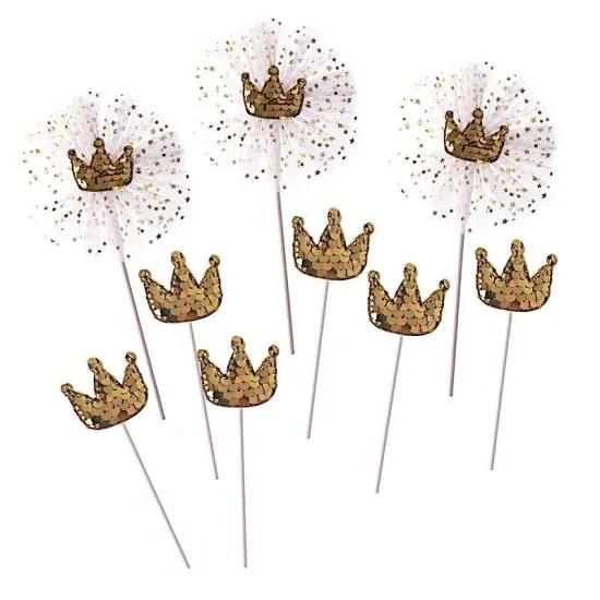 9 Gold and White Mini Sequin Crown CAKE TOPPER {1}