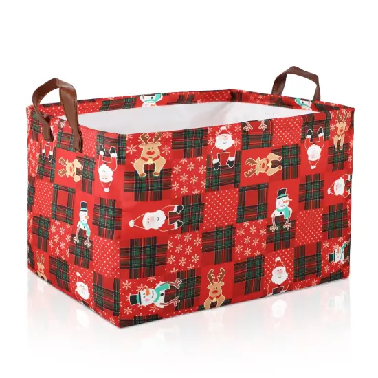 Christmas Red Storage Bin Basket Collapsible with Leather Handles Waterproof Canvas Storage Cube Box for Closet Toys Clothes Snowman Santa Room Decor Gift Basket {2}