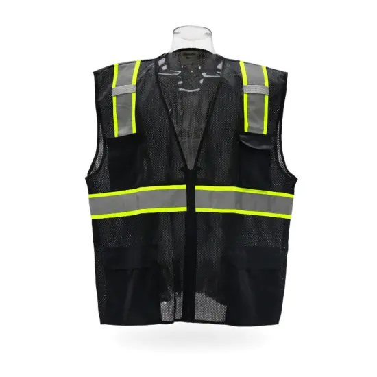 Multi Pocket High Visibility Reflective Safety Vest with Zipper Front 100% Polyester Safety green {3}