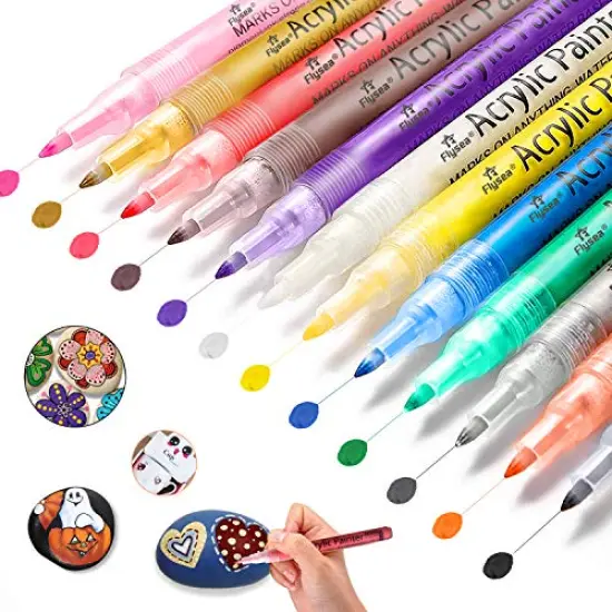 esonstyle Acrylic Paint Pens, Paint Markers Extra-fine Tip, 12 Colors Paint Pens for Rock Painting, Wood, Ceramic, Glass, Stone, Fabric & DIY Mug Design {1}