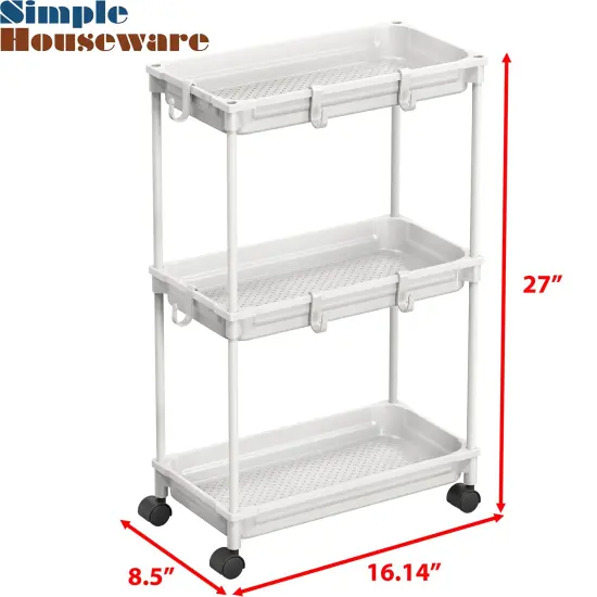 Standard 3-Tier Slim Rolling Storage Cart, White {1}