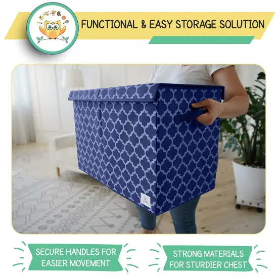Toy Chest - Collapsible Storage Bin for Nursery, Bedroom, and Playroom - Toy Box with Lid, Hook-and-Loop Fastener - Spacious Compartment for Toddler Boys and Girls - 25"x16"x13", Navy {4}