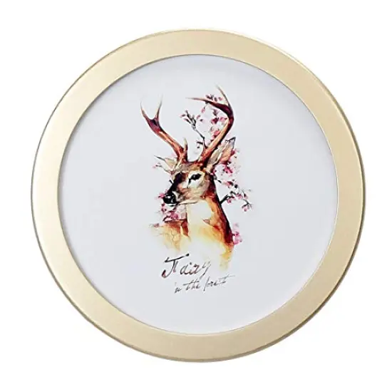 Mikos Honwa Round Picture Frame for Wall, Photo Frame Wall Decor Wood Photo Frame for Home Office Wall Decor 6in Gold {1}