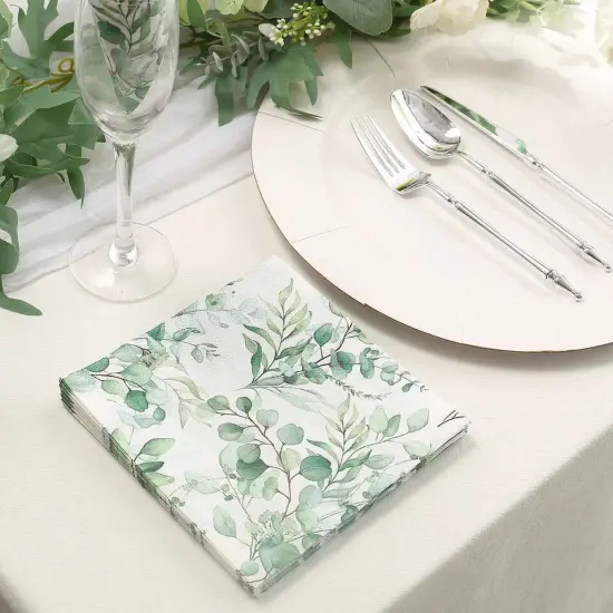 20 White 13x13 in Dinner Paper NAPKINS Green Leaves Design {3}