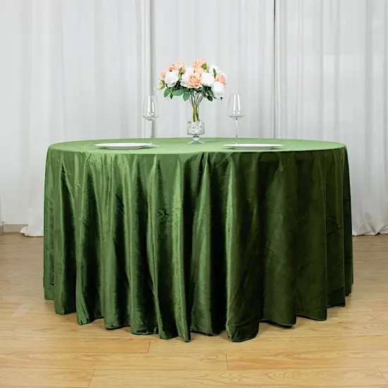 120-Inch Classic Round Premium Velvet Tablecloth Willow green {1}