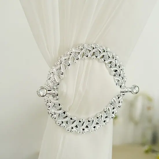 Set of 2 Round 7-inch Acrylic Crystal Curtain Tie Backs for Events Silver {2}