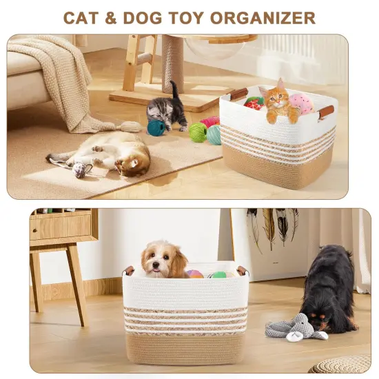 Woven Baskets for Storage Gifting, 15.7"x11.8"x11.8" Cotton Rope Basket with Handles Gift Storage Basket for Organizing Bins, Nursery Toy Laundry Blanket Basket for Living Room Closet Shelves {4}