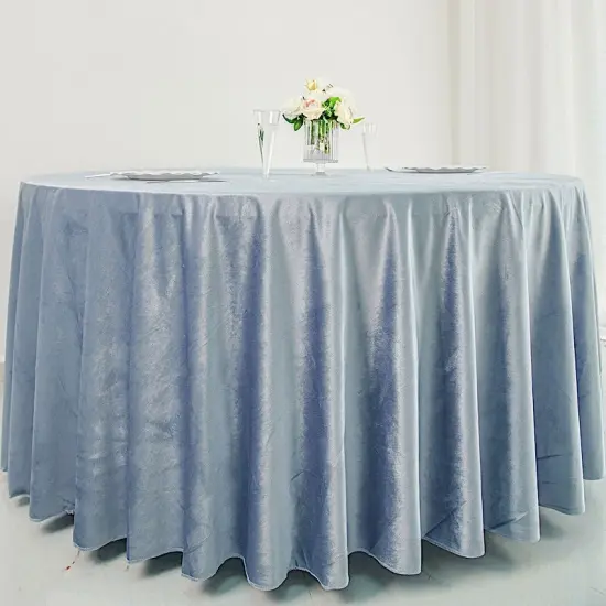 120-Inch Classic Round Premium Velvet Tablecloth Dusty blue {1}
